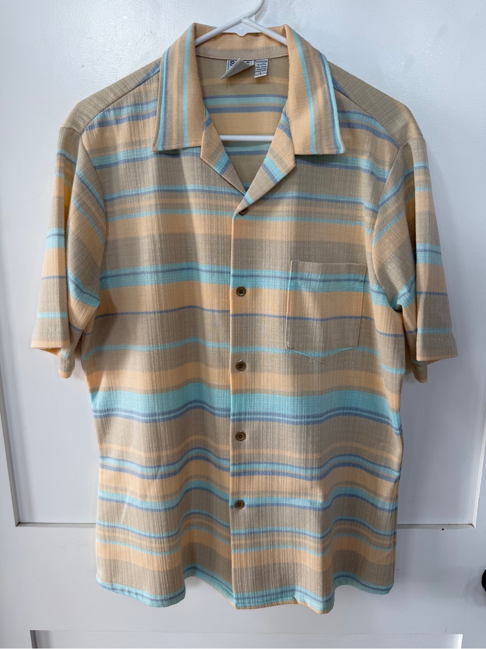Vintage 70s Spire Pastel Striped Camp Shirt Large Retro Disco Surf Lounge